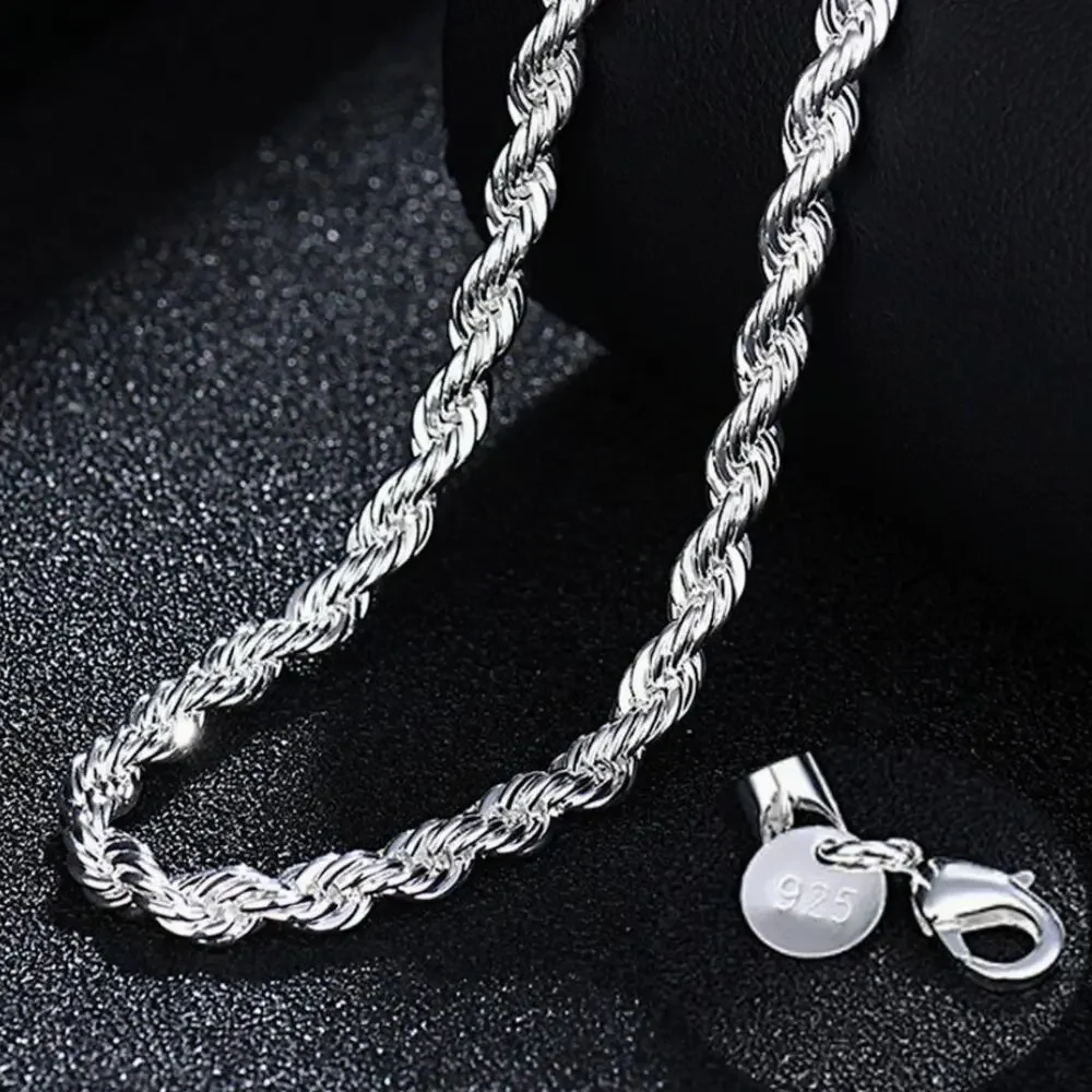 925 Silver Plated Necklace Twisted Rope Christmas Birthday Anniversary Gift NEW!